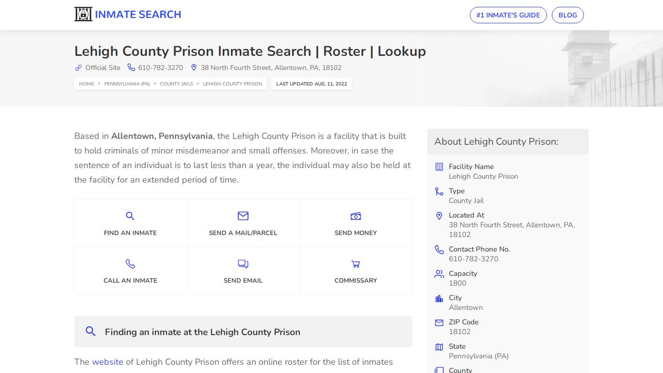 Lehigh County Prison Inmate Search | Roster | Lookup